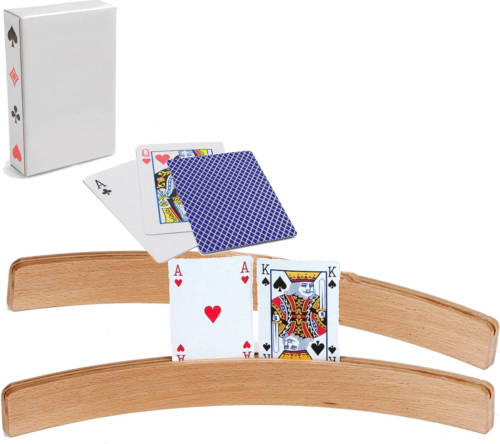 Engelhart 2x Speelkaartenhouders Hout 50 Cm Inclusief 54 Speelkaarten Blauw - Speelkaarthouders