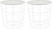 Excellent Houseware 2x Stuks Bijzettafels Rond Metaal Wit D40 X H40 Cm - Bijzettafels