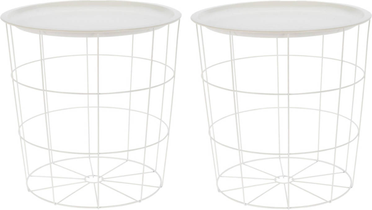 Excellent Houseware 2x Stuks Bijzettafels Rond Metaal Wit D40 X H40 Cm - Bijzettafels