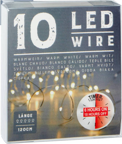 Cepewa Draadverlichting Lichtsnoer Met 10 Lampjes Warm Wit Op Batterij 120 Cm Met Timer - Lichtsnoeren