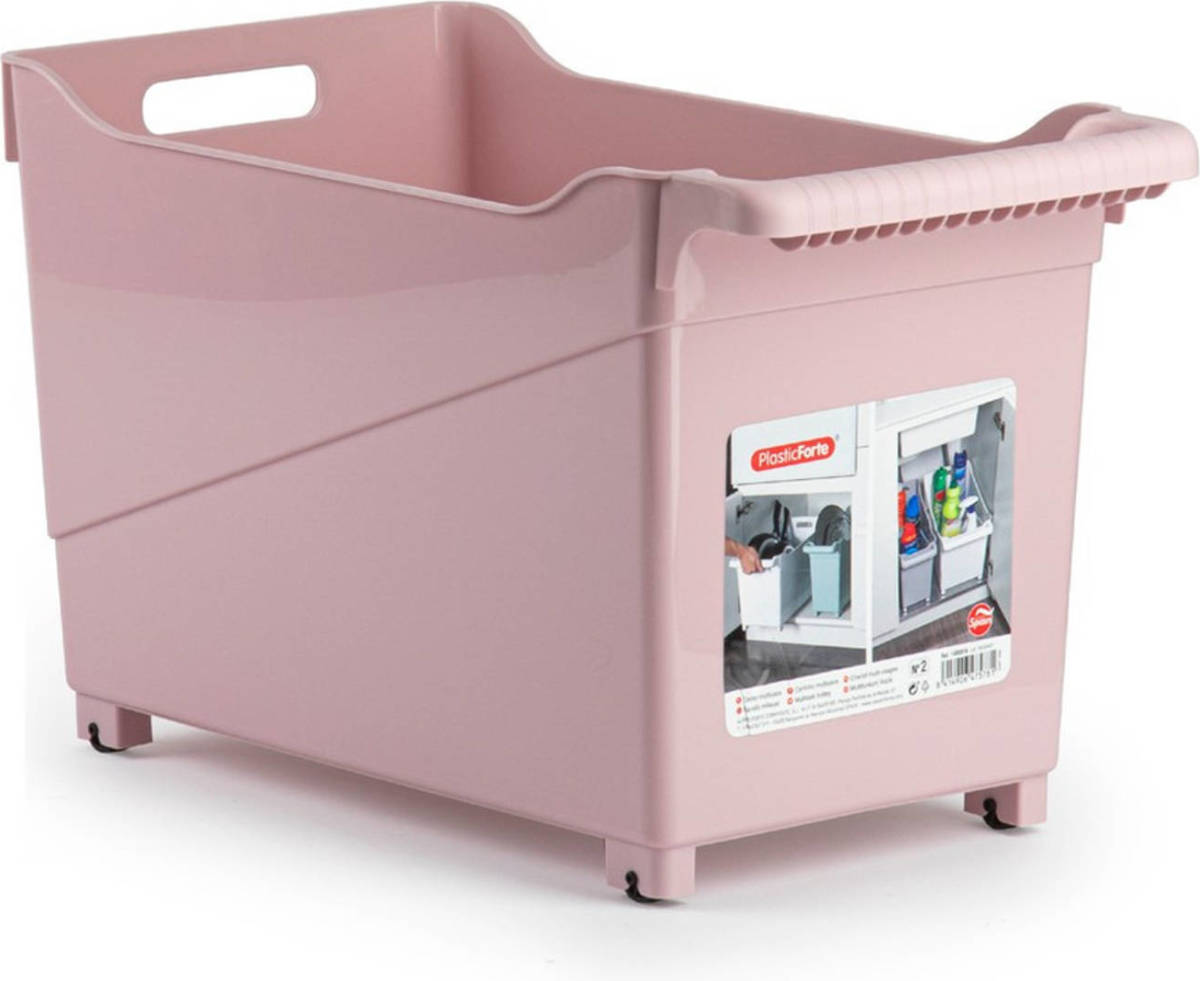 Forte Plastics Kunststof Trolley Pastel Roze Op Wieltjes L45 X B24 X H27 Cm - Opberg Trolley