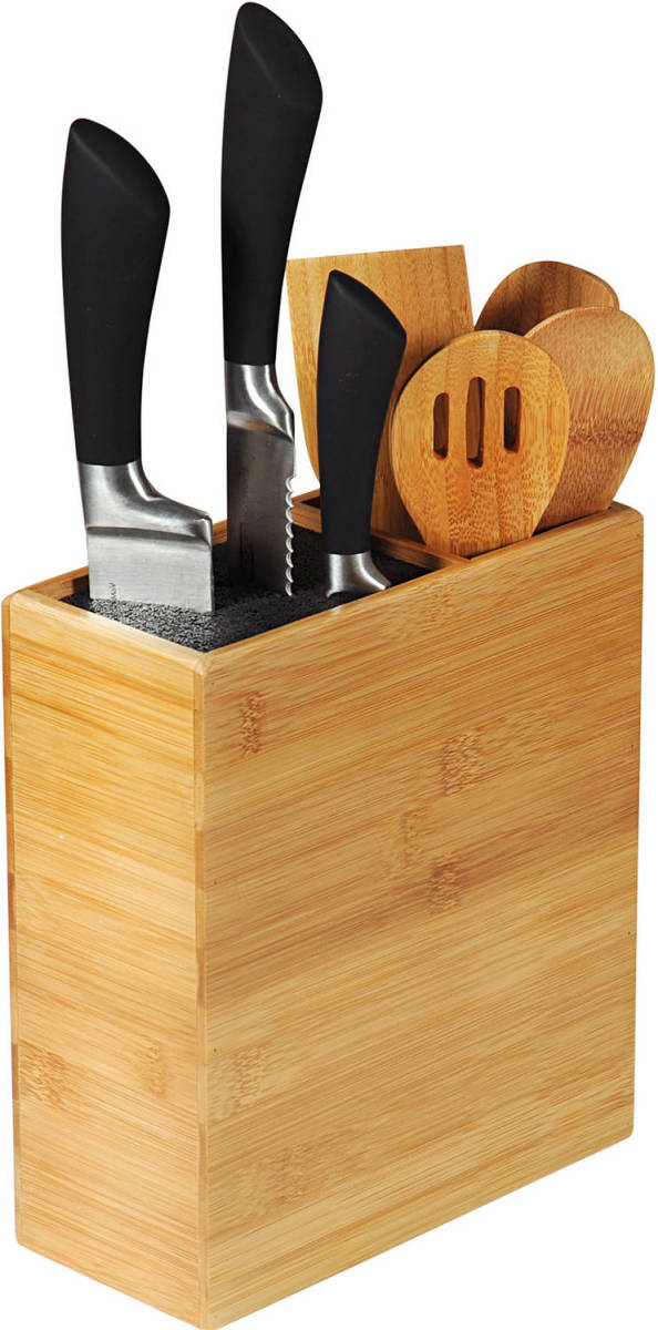 Kesper Bamboe Houten Messenblok Universeel 9 X 20 X 24 Cm Met Keukengerei Houder - Messenblokken