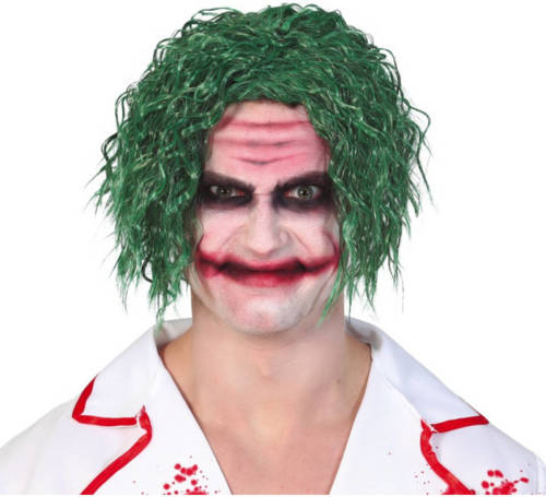 Fiestas Guirca Halloween Groene Horror Clown Verkleed Pruik The Joker Voor Volwassenen - Verkleedpruiken