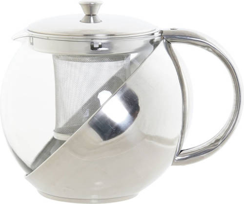 Items Theepot Van Glas En Rvs 1100 Ml Met Filter/infuser En Handvat - Theepotten