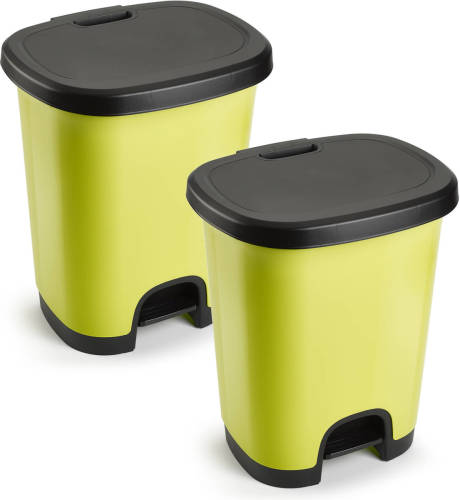 Forte Plastics 2x Stuks Afvalemmer/vuilnisemmer/pedaalemmer 18 Liter In Het Kiwi Groen/zwart Met Deksel En Pedaal - Pedaalemmers