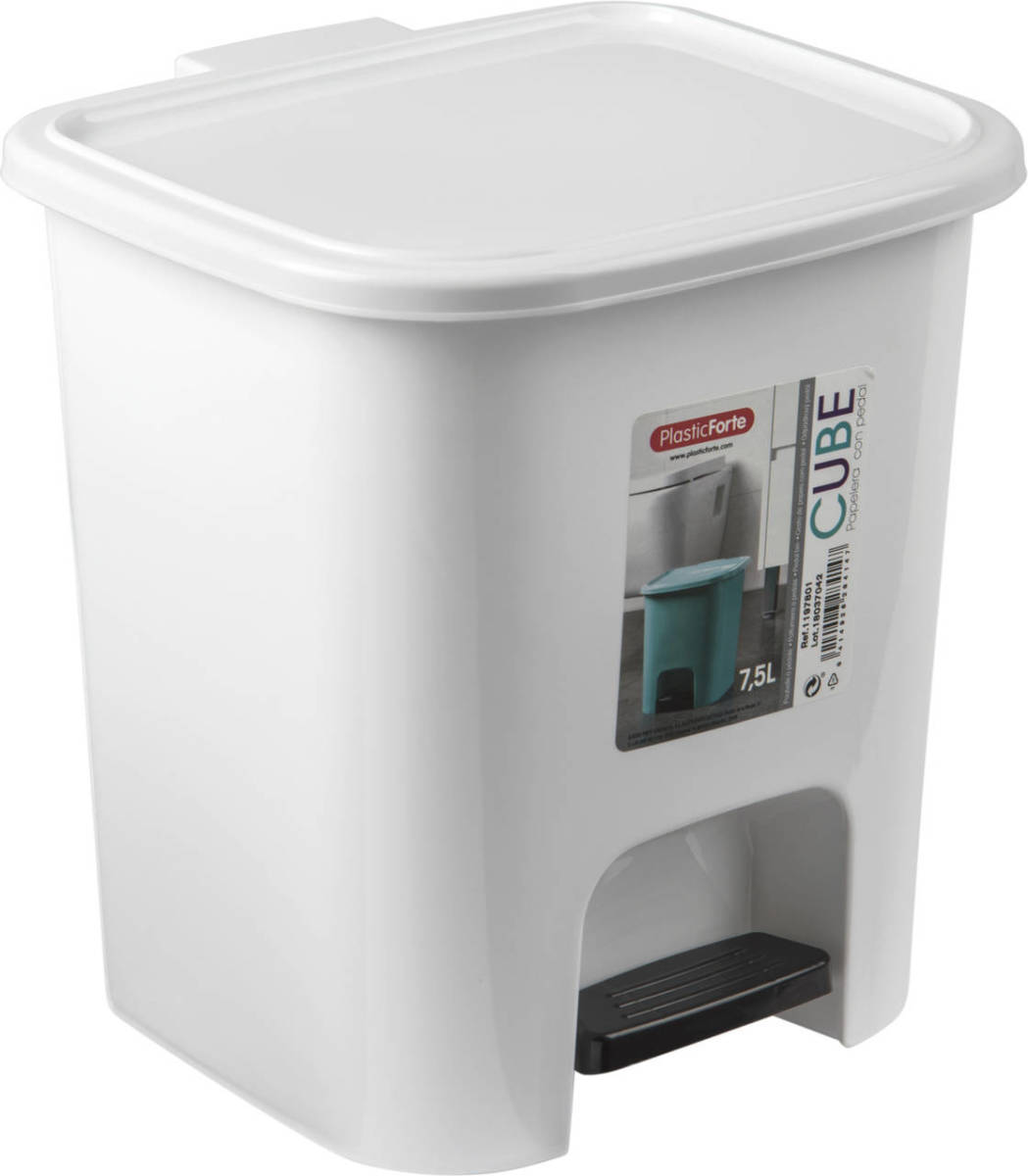 Forte Plastics Afvalemmer/vuilnisemmer/pedaalemmer 7.5 Liter Met Deksel En Pedaal Wit - Pedaalemmers