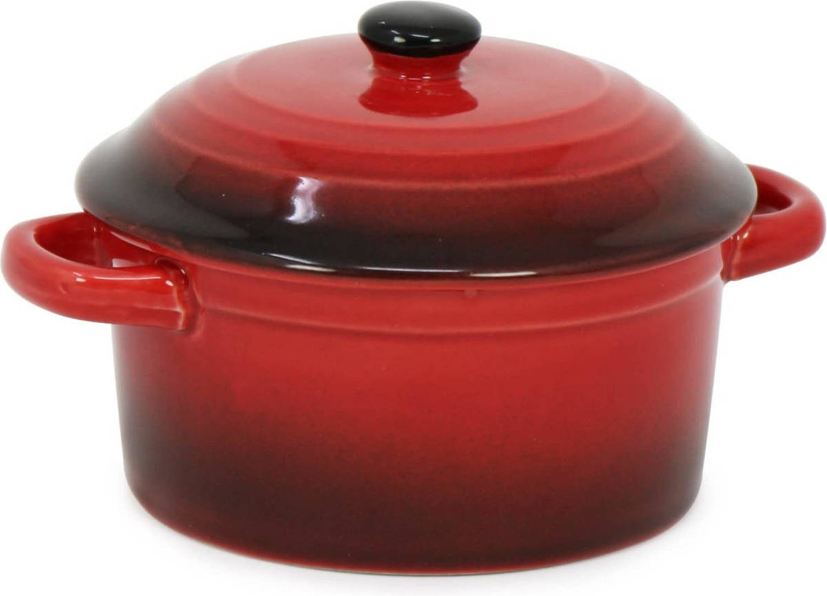 Excellent Houseware Mini Stoofpannetje/ovenschaaltje Met Deksel Rood 9 Cm Van Porselein - Ovenschalen