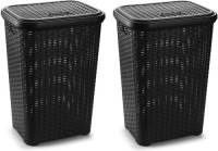 Forte Plastics 2x Stuks Grote Rotan Wasmand Met Deksel Van 60 Liter In Het Zwart - Wasmanden