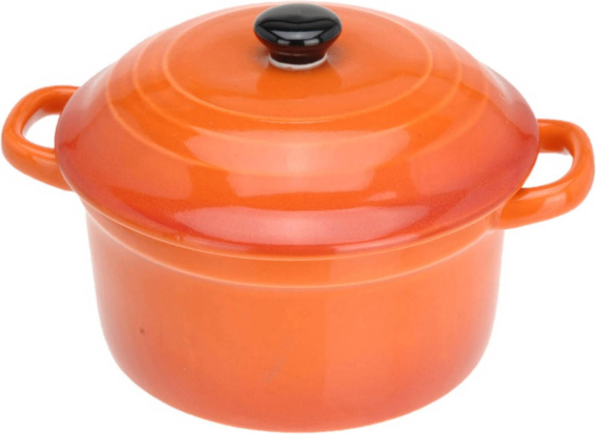 Excellent Houseware Mini Stoofpannetje/ovenschaaltje Met Deksel Oranje 9 Cm Van Porselein - Ovenschalen