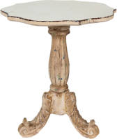 Clayre & Eef Eettafel Rond Ø 70*81 Cm Wit, Beige Hout Rond Eetkamertafel Tafel Beige Eetkamertafel Tafel
