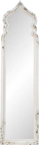 Clayre & Eef Spiegel 48x186 Cm Wit Hout Glas Rechthoek Passpiegel Grote Spiegel Staande Spiegel Wit Passpiegel Grote