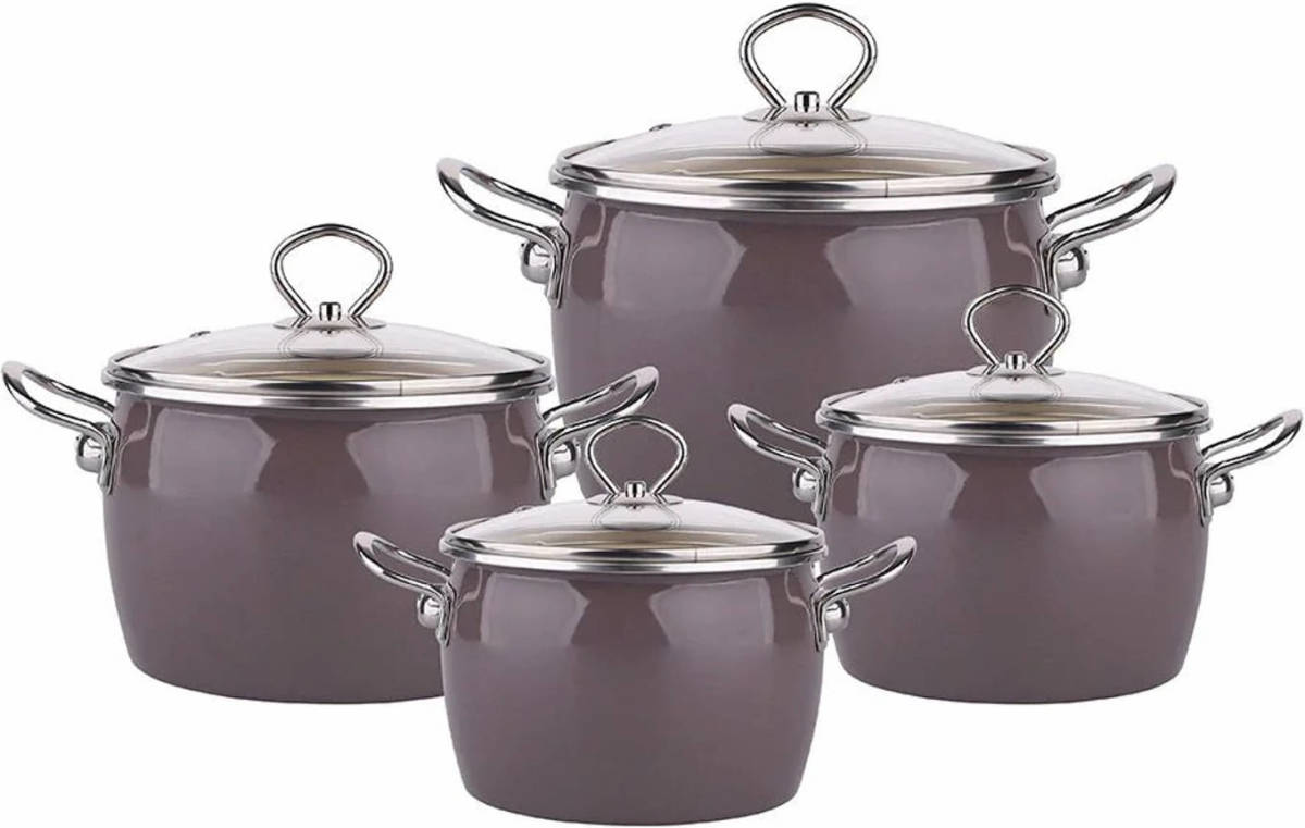 Silesia Balbina 8 Delige Emaille Pannenset Retro Taupe