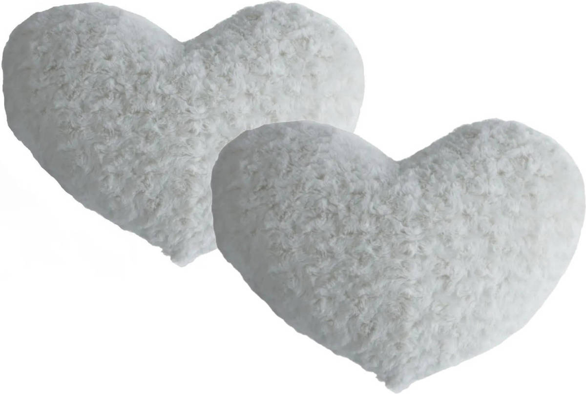 Atmosphera 2x Stuks Pluche Kussens Hart Wit 28 X 36 Cm - Sierkussens