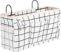 FLOKOO Bedside Pocket - Bed Opbergzak - Katoen - Wit Met Zwarte Ruitjes