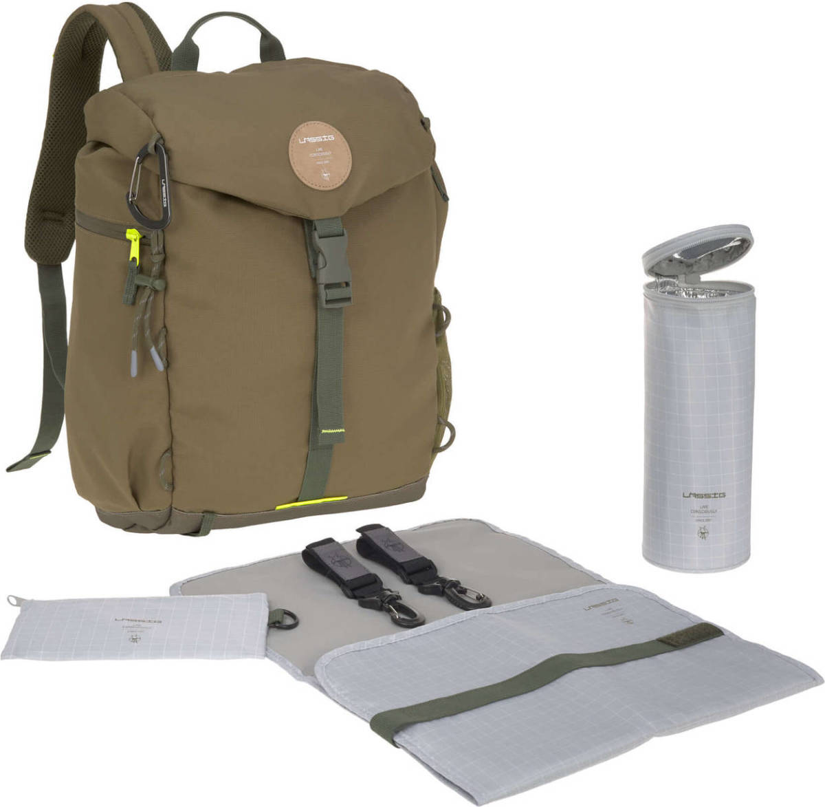 Lassig Green Label Outdoor Rugzak - Luiertas Incl. Verschiningsmatje - Olive