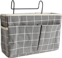 FLOKOO Bedside Pocket - Bed Opbergzak - Katoen - Grijs Met Witte Ruitjes