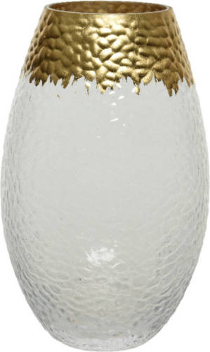 Decoris Bloemen Vaas Transparant/goud Van Glas 20 Cm Hoog Diameter 12 Cm - Vazen