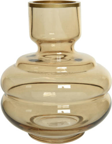 Decoris Bloemen Vaas Amber Transparant/goud Van Glas 18 Cm Hoog Diameter 15 Cm - Vazen