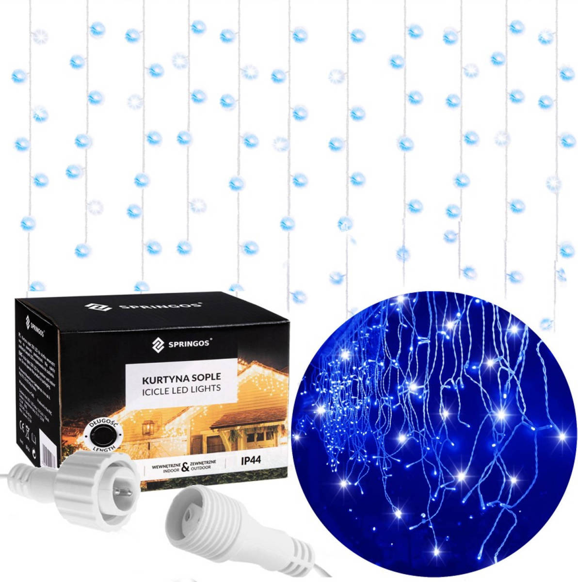 Springos Ijspegel Verlichting 12 M + 2.5 M Snoer 300 Led Flash Koppelbaar Blauw