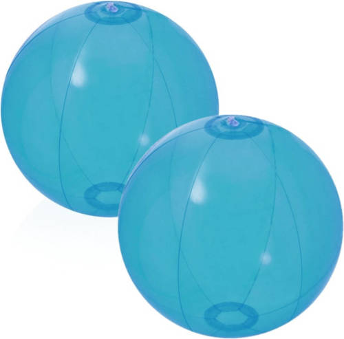 Trendoz 2x Stuks Opblaasbare Strandballen Beach Fun Plastic Blauw 28 Cm - Strandballen