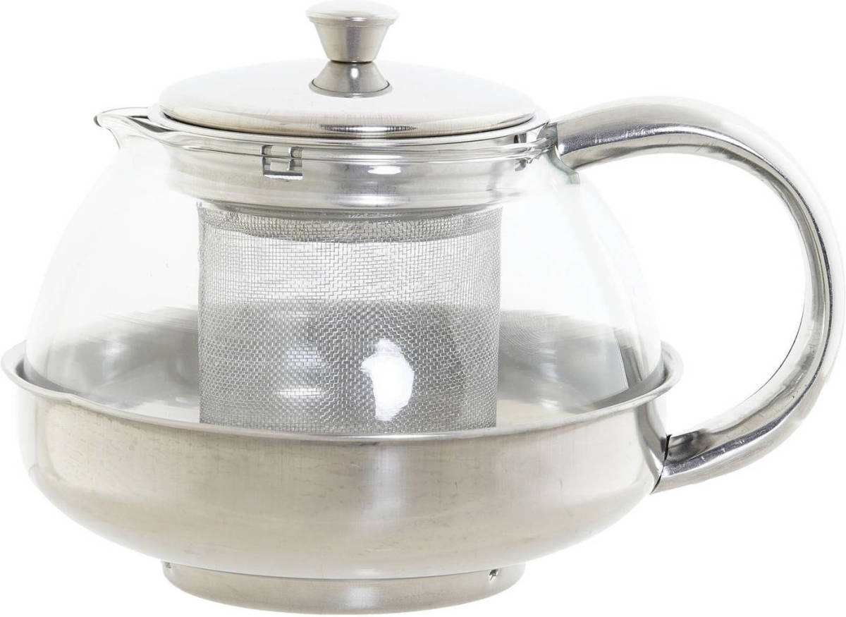 Items Theepot Van Glas En Rvs 600 Ml Met Filter/infuser En Handvat - Theepotten