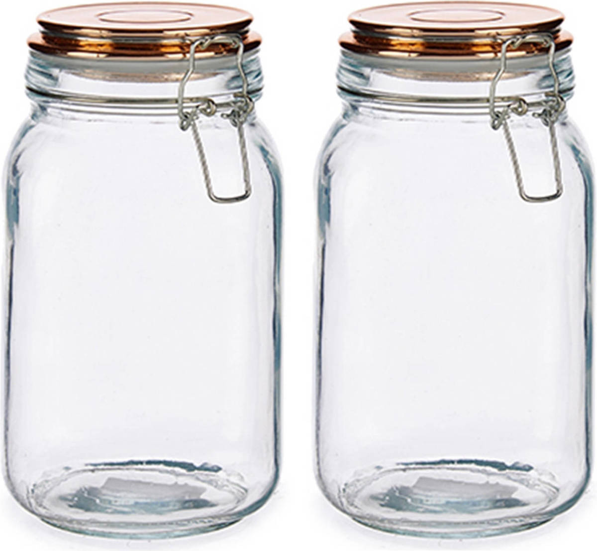 Vivalto Set Van 2x Stuks Glazen Luxe Keuken Voorraadpotten/voorraadbussen Met Klepdeksel Koper 1500 Ml - Voorraadpot