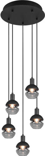 BES LED Led Hanglamp - Hangverlichting - Trion Merda - E14 Fitting - 5-lichts - Rond - Mat Zwart - Aluminium