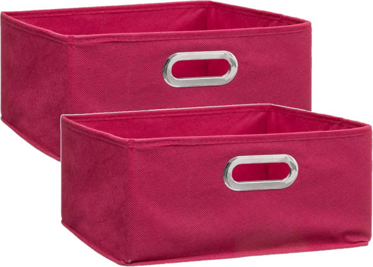 5five Set Van 2x Stuks Opbergmand/kastmand 14 Liter Framboos Roze Linnen 31 X 31 X 15 Cm - Opbergmanden