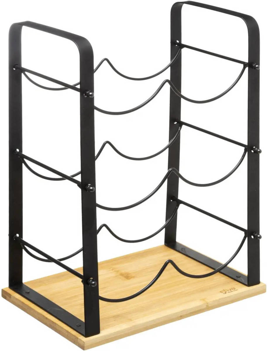 5five Metalen/bamboe Flessenrek/wijnrek Voor 6 Flessen 25,5 X 17 X 38 Cm Zwart - Wijnrekken