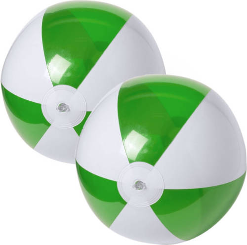 Trendoz 2x Stuks Opblaasbare Strandballen Plastic Groen/wit 28 Cm - Strandballen