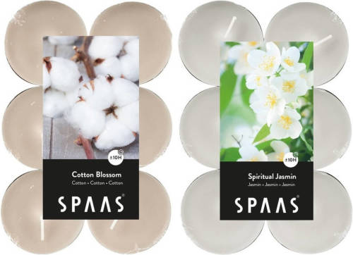 Candles by Spaas Geurkaarsen - 24x Stuks In 2 Geuren Jasmin En Cotton Blossom - Geurkaarsen