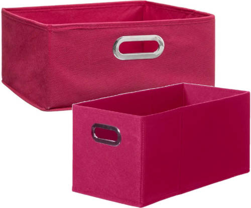 5five Set Van 2x Stuks Opbergmanden/kastmanden 7 En 14 Liter Framboos Roze Van Linnen 31 Cm - Opbergkisten