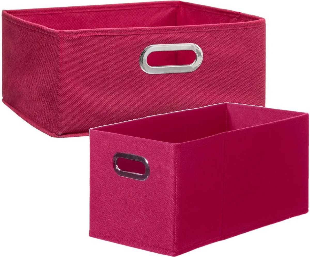 5five Set Van 2x Stuks Opbergmanden/kastmanden 7 En 14 Liter Framboos Roze Van Linnen 31 Cm - Opbergkisten
