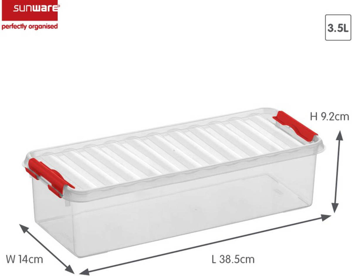Sunware - Q-line Opbergbox 3,5l Transparant Rood - 38,8 X 14,2 X 9,2 Cm