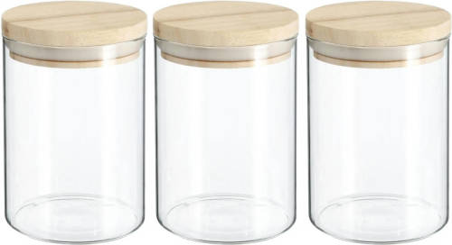 Secret de Gourmet 3x Stuks Voorraadbussen/voorraadpotten 0,6l Glas Met Houten Deksel - Voorraadpot