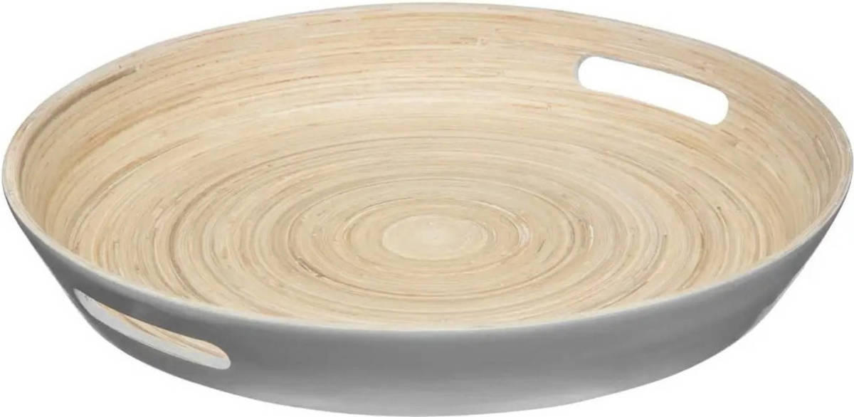 5five Dienblad/serveerblad Rond D42 Cm Bamboe Grijs Met Handvaten - Dienbladen