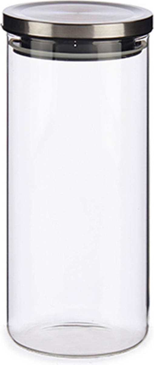 Vivalto Glazen Luxe Keuken Voorraadpot/voorraadbus Met Deksel Zilver 1380 Ml - Voorraadpot