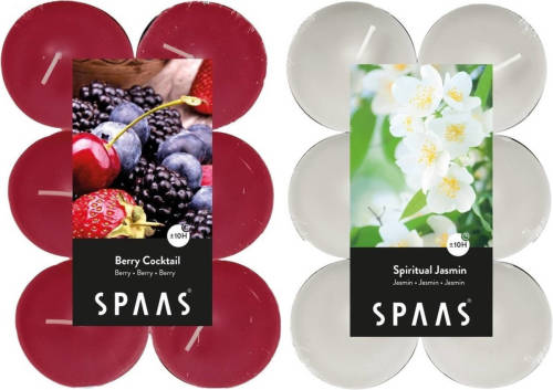 Candles by Spaas Geurkaarsen - 24x Stuks In 2 Geuren Jasmin En Berry Cocktail - Geurkaarsen