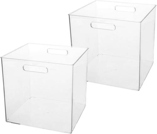 5five Set Van 2x Stuks Creme Potjes/flesjes/make-up Houder/box Vierkant 31 X 31 Cm Van Kunststof - Opbergbox
