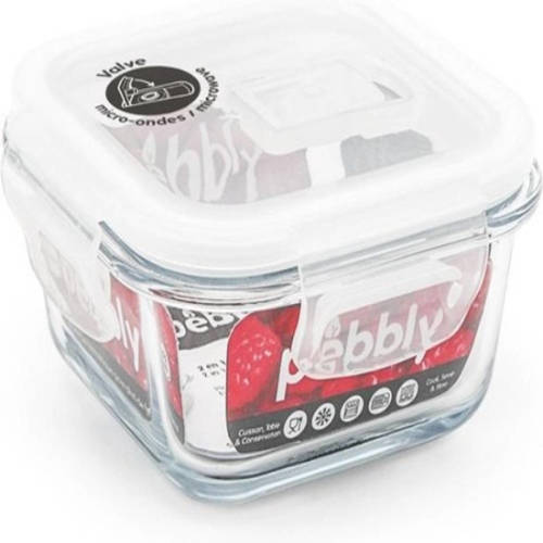 Pebbly - Vershoudbox, Borosilicaat Glas, Vierkant, 320 Ml - Pebbly