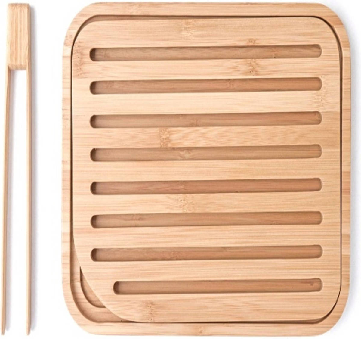 Pebbly - Broodplank Met Tang, Bamboe, 26 X 20 Cm - Pebbly