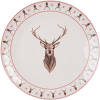 Clayre & Eef Dinerbord Ø 26 Cm Beige Bruin Porselein Rond Hert Eetbord Groot Bord Beige Eetbord Groot Bord