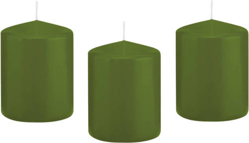 Trend Candles 8x Olijfgroene Cilinderkaarsen/stompkaarsen 6 X 8 Cm 29 Branduren - Stompkaarsen