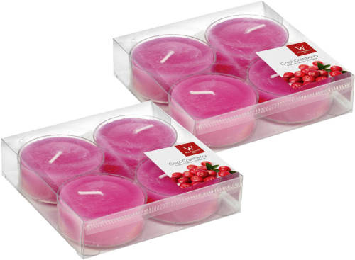 Trend Candles 8x Maxi Geurtheelichtjes Cranberry/roze 8 Branduren - Geurkaarsen