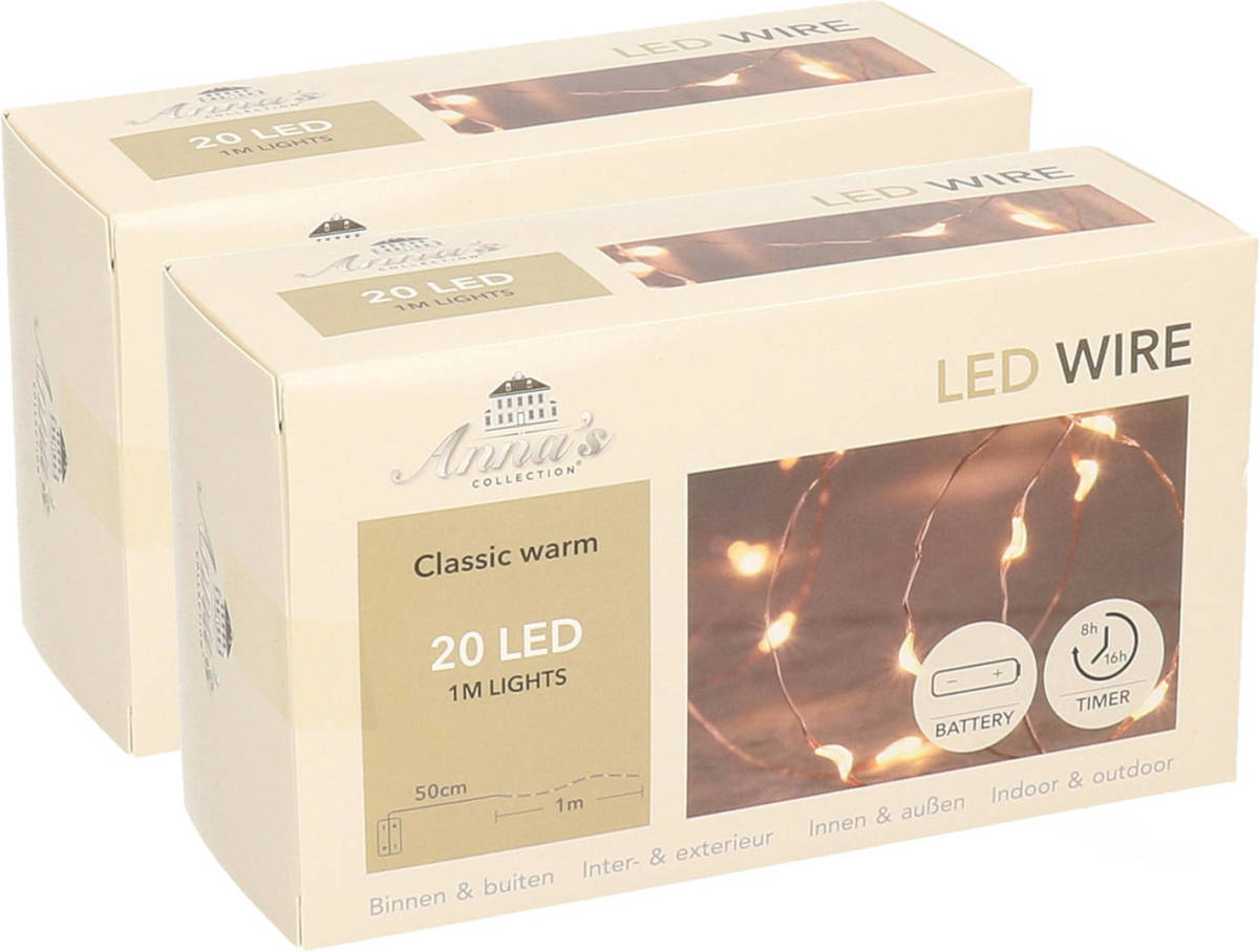 Anna's Collection 2x Koperen Draadverlichting Met Timer 20 Led Lampjes 1 Meter - Lichtsnoeren