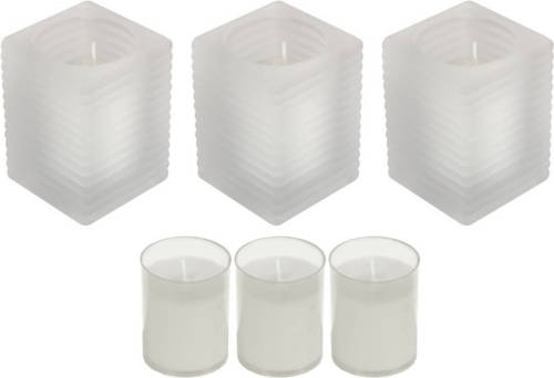Candles by Spaas 3x Matte Kaarsenhouders Met Kaars En 3x Navullingen - Stompkaarsen