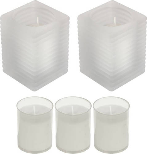 Candles by Spaas 2x Matte Kaarsenhouders Met Kaars En 3x Navullingen - Stompkaarsen