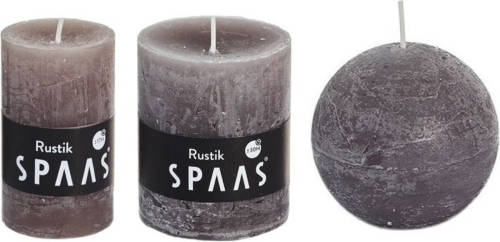 Candles by Spaas 3x Taupe Rustieke Kaarsen Set - Stompkaarsen