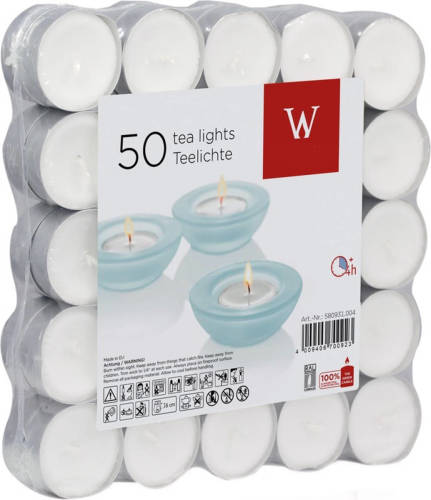 Trend Candles 50x Witte Theelichtjes/waxinelichtjes 4 Branduren - Waxinelichtjes