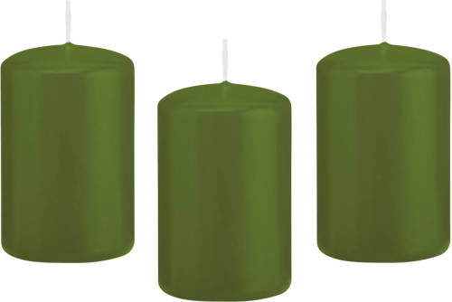 Trend Candles 8x Olijfgroene Cilinderkaarsen/stompkaarsen 5 X 8 Cm 18 Branduren - Stompkaarsen